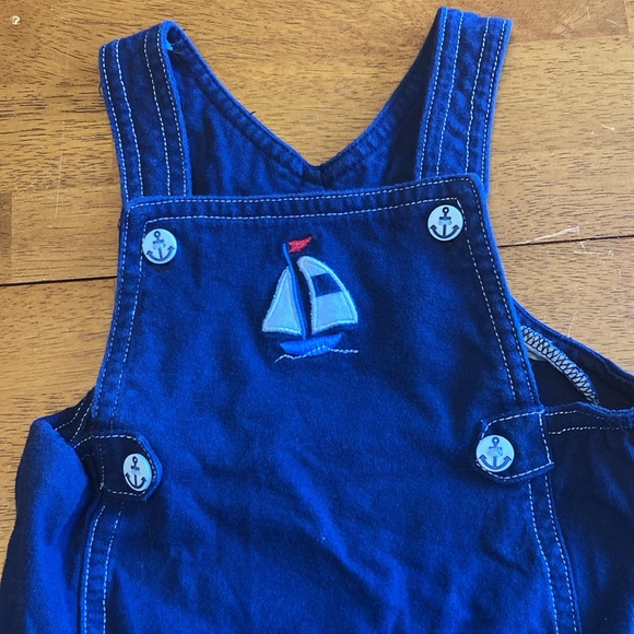 Le Top Baby Boy Size 18 Month Blue Knit Shortalls Sailboat Applique 100% Cotton - Picture 4 of 9